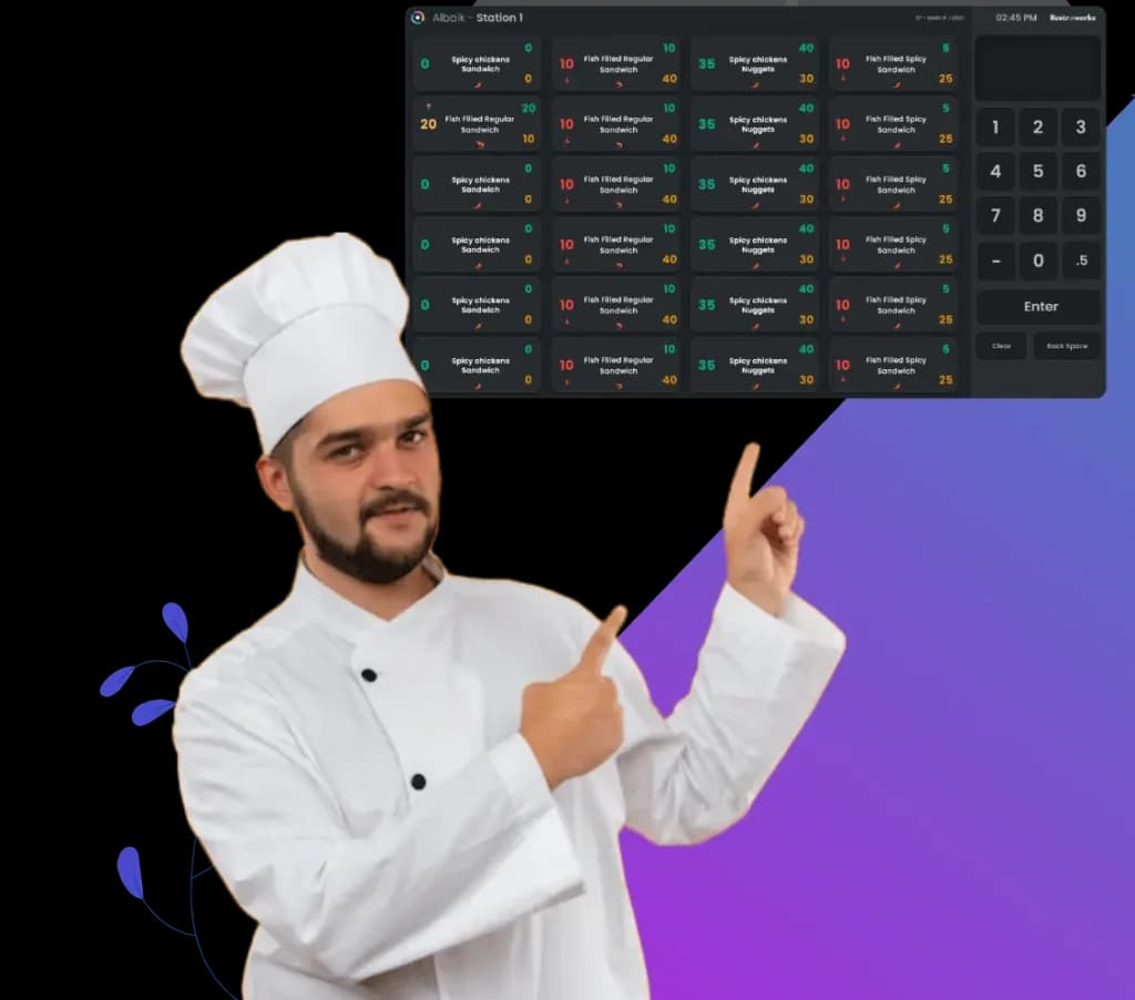 A chef using the Restroworks kitchen display